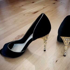Jessica Simpson gold black heels 7M - gatsby
